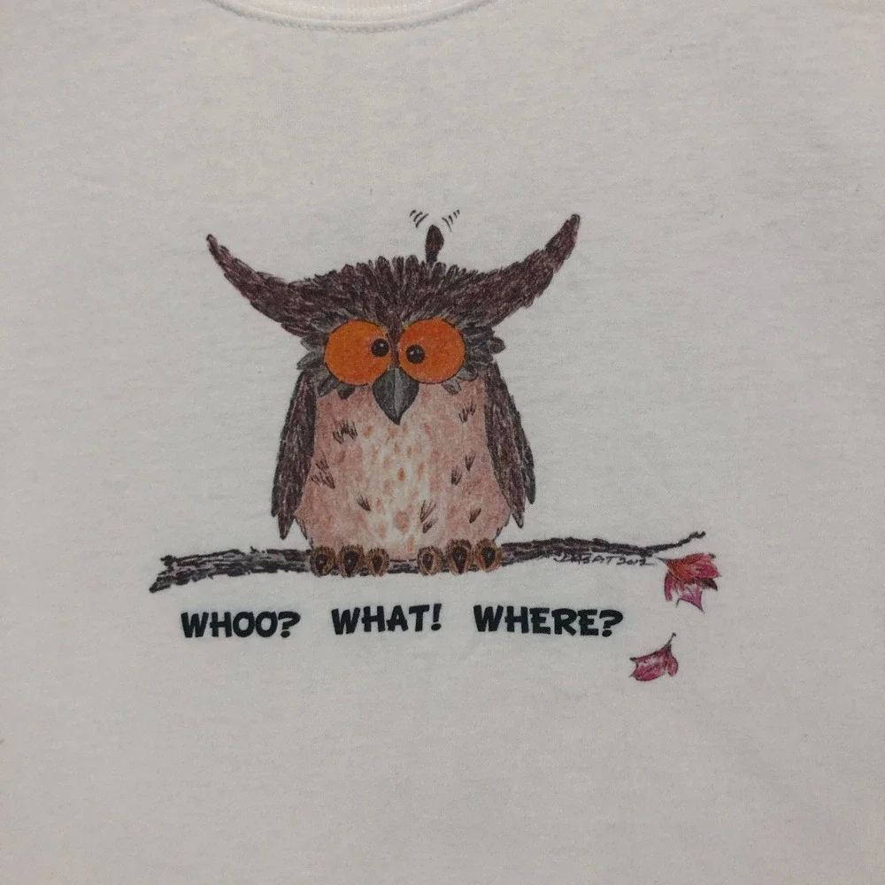 Anna Maria Island Owl Graphic T-Shirt Who What Where‎ Novelty Tee Youth L